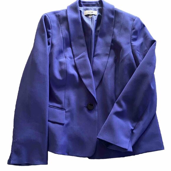 Le Suit Royal Blue Blazer Woman's Sz 18 Shawl Collar Tailored One-Button Jacket - Picture 3 of 8